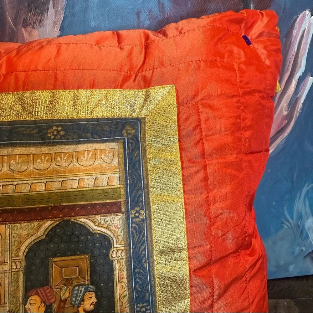 VTG Pier 1 Made N India Square Orange Gold Multicolor Decorative Throw Pillow